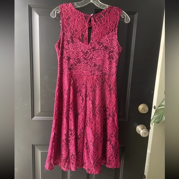 Dark Pink Lace Sleeveless Floral Dress Womens Size Medium Great For Parties - Picture 6 of 11